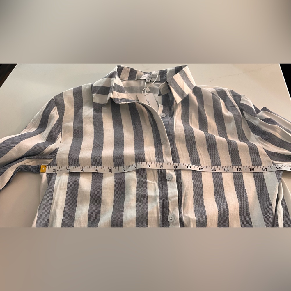 Luna Tuccini Blue and White 3/4 Sleeve Button Down Shirt S new - Picture 5 of 9